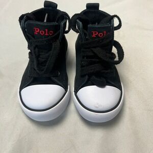 Polo Ralph Lauren Hamptyn High‎ Top Sneakers Canvas Bear Accent Black Size 8